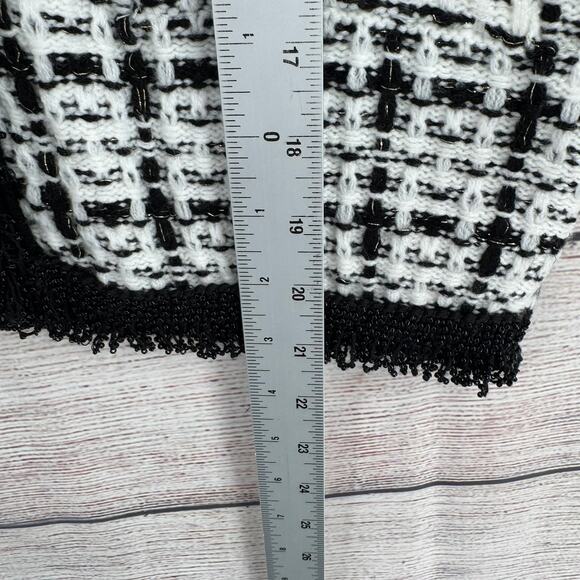 Zara Boucle Beaded Plaid Open Front Jacket Womens Small Black White Fringed NEW - Picture 11 of 11